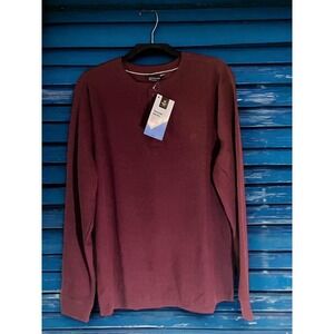 Members Mark Men's Burgundy Thermal Henley Waffle Knit Long Sleeve T-Shirt L